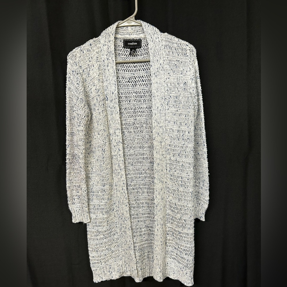 Confession Women's Cream and Blue Knit Long Cardigan
